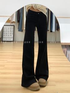 Low Waist Black Denim Jeans Womens Straight Leg Micro Flared Pants Y2K Millennium Style Versatile Fashionable Ladies Trousers