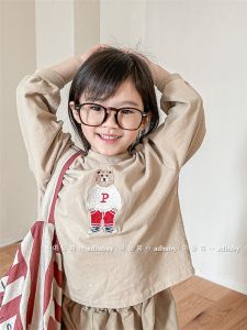 Loose Long Sleeve T-Shirt Hoodie Spring New Style Childrens Korean Version Boys Girls Base Shirt Cotton Casual round Neck