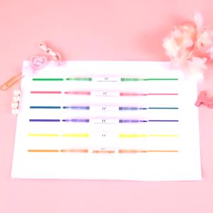 Candy Color Highlighter Pen Marker Brush Pens Two - headed Drawing Highlighters Supplies 6pcs/box