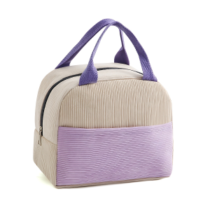 Thickened Color-block Corduroy Lunch Box Carrier Bag C184