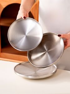 Onlycook Double Layer Heat Resistant Plate Food Grade 304 Stainless Steel round Plate Home Use Fruit Tray Flat Plate