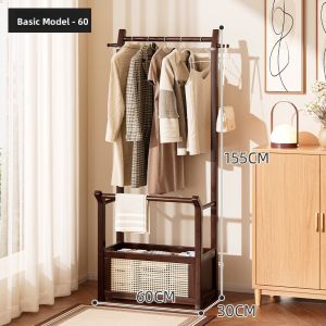 Floor Mounted Solid Wood Integrated Bedroom Clothes Hat Rack Dirty Laundry Basket Storage Shelf for Removing Clothes