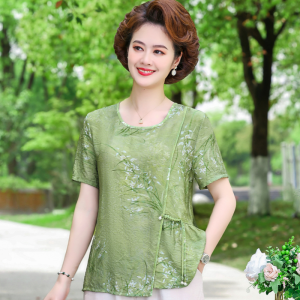Stylish Short Sleeve T-Shirt for Mom Summer New Arrival Fashionable Chinese Style Womens Top Belly Covering Middle-Aged And Elderly