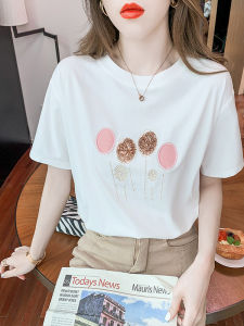 เสื้อยืดแขนสั้นผ้าฝ้ายสีขาวสำหรับผู้หญิงในช่วงฤดูร้อน 2025 ดีไซน์ใหม่สไตล์เกาหลี ทรงหลวม ปกติ คอกลม แขนสั้น แฟชั่น