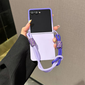 Gradient Color Hard PC with Braided Colorful Rope Wrist Hand Strap Lanyard Phone Case For Samsung Galaxy Z Flip 8 7 FE 6 5 4 3