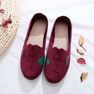 Breathable Anti-slip Soft Bottom Womens Slip-On Shoes Flat round Toe Casual Fashion Single Shoes for Middle-Aged And Elderly