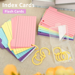 300Pcs Tabbed Index Cards with 8 Binder Rings Portable Index Note Cards 6 Colours Ruled Flash Cards for Classroom Office