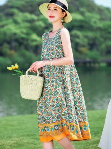 New Arrival Floral Noil Poplin Dress Middle-Aged Womens Big Mayang Temperamental Mother Summer Outer Wear Sleeveless Vest Skirt