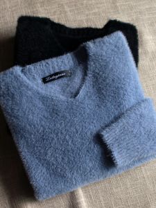 Winter Bottoming Shirt Warm Sweater Mens Pullover Mink Sweater V-neck T-shirt Mens Inner Wear Close-Fitting Top Clothes