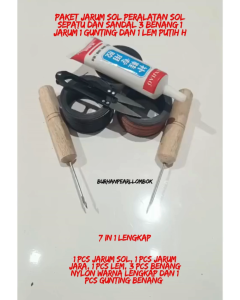 Paket Benang Nilon Sol Sepatu + Jarum Sol Sepatu Original + Gunting Benang + Lem Putih A1