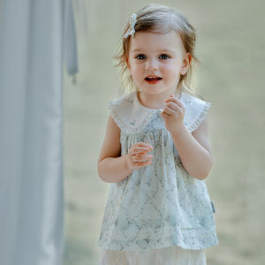 OAK FAMILY | New Summer 2025 Oak Family Cotton Shirts For Girls Sleeveless Baby Clothes Doll Collar Pure Mulberry Silk T-shirts Kids Wear