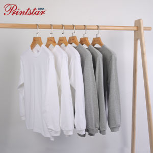 Printstar | Solid Color Long Sleeve Crew Neck T-Shirt Heavy Cotton 250g