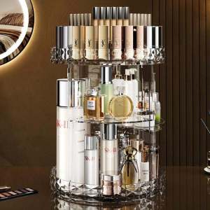 Acrylic Cosmetic Storage Box round Desktop Organizer for Skincare Products Perfume Lipstick Holder Luxury Transparent Design