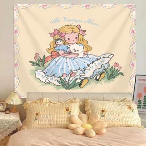 VIKAMA Orange Bottom Simple Cartoon Puppy Tapestry Cute Dog Background Cloth Ins Dormitory Decoration Tapestry Room Decoration