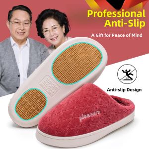MONLEYTA | Anti-Slip Cotton Slippers For Elderly Men Women Winter Indoor Home Wear Comfortable Plush Warm Rubber TPR Bottom Slippers