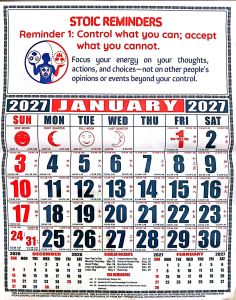 Ready Made 2027 12 pages TRADITIONAL CALENDAR SIZE 17inch X 22inch With Stoic Reminders