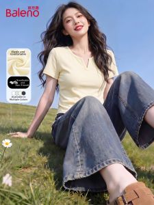 BALENO | V-Neck Short Sleeve Slim Fit Small-Fit Regular Shoulder Short T-Shirt