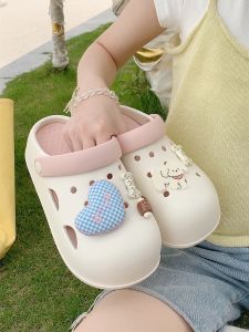 รองเท้าแตะ EVA ลายสก็อตหัวใจหวานๆ สำหรับผู้หญิง รองเท้าแตะแบบครึ่งนิ้วสำหรับกลางแจ้งในช่วงฤดูร้อน รองเท้าแตะแบบสวมสบายสำหรับใส่ไปเที่ยวกลางแจ้ง