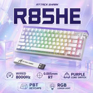 ATTACK SHARK | ATTACK SHARK R85HE Wired Mechanical Keyboard Purple Core Switch PBT Keycap 8000HZ Polling Rate RGB Bottom Light 0.005mm RT
