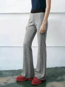 AMII | Contrast Color Elastic Waistband Air Layer Bell Bottoms Pants Slim Fit