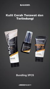 BLACKOSTA Package Kulit Cerah Terawat Dan Terlindungi Paket Skincare Pria | FaceWash+Serum+Sunscreen