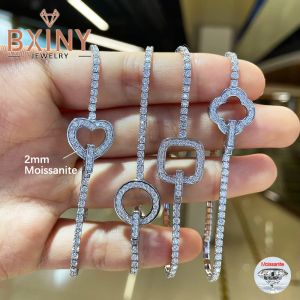 BXINY 2mm Full Moissanite Bracelet S925 Silver 18K Gold Plated D Color Lab Diamond Bangle for Women Luxury Gift Jewelry With GRA