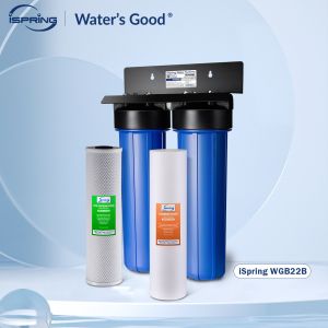iSpring WGB22B 2-Stage Whole House Water Filtration System Fine Sediment and Carbon Block Filters Removes 99% of Chlorine