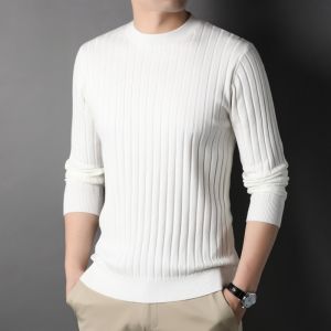 ROMON | Lormen Mens Casual Knitted Sweater Round Neck Thin Loose Base Layer Shirt Fashionable Solid Color Warmth Autumn Spring Wear