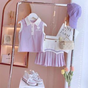 Girls Summer Vest Set Korean Style Sleeveless Skirt Two-Piece Outfit Casual Leisure Folded Skirt Fashionable Trendy Childrens Clothes