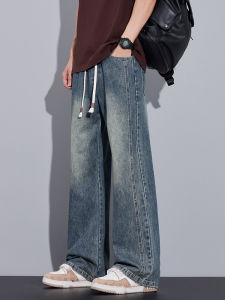 Spring Mens Loose Flare Jeans Classic Non-stretch Washed Denim Pants Straight Korean Fashion Streetwear Vintage Trousers