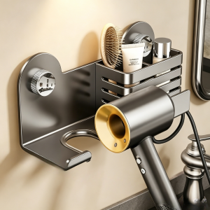 Detachable Suction Cup Hair Dryer Hanger No Drilling Bathroom Shelf