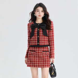 Elegant Two-Piece Set with Jacket And Mini Skirt for Women Butterfly Knot Design Fashionable Spring Outfit Short Bodycon Skirt