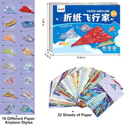 Origami Paper Airplane Kit 12/32 Sheets 16 Classic World Record Plane Designs Easy to Fold Creative Craft Activity for School F
