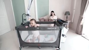 Baby Rocker Crib Convertible to Rocker and Playpen Crib with Mosquito Net and Diaper Changing Table