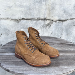 Handmade High-Top Martin Boots Leather Work Boots Casual Autumn Winter Mens Shoes round Toe Rubber Outsole Worn-In Color Leather