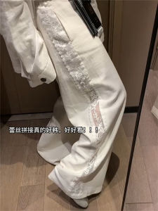 กางเกงขายาวทรงหลวมผ้าลินินคอตตอนสีขาวแบบหลวมๆ กางเกงขายาวทรงหลวมสำหรับฤดูร้อนปี 2025 สำหรับผู้หญิง