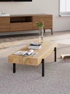 Sili Style Solid Wood Tea Table Household Tea Tray Small Apartment Living Room Iron Japanese Style Log Rectangular Wood Strip Tea Table