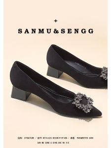 French Black Low Heel High Heels Womens 2025 New Spring Elegant Comfortable Velvet Surface Pointed Toe Single Shoes