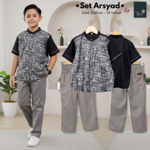 Tabina Setelan Kemeja Koko Lengan Panjang Anak Laki Laki Seri Arsyad Drill usia 2 hingga 14 tahun