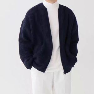 Mens Knitted Open Cardigan Sweater Casual Loose Fashionable Versatile Spring Autumn New Style Korean Version Spring 2024