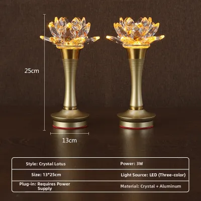 Crystal Lotus Lamp Electric Buddha Offering Lamp Pair for Altar Home Use Long Burning LED Buddha Lamp Festive Decorations