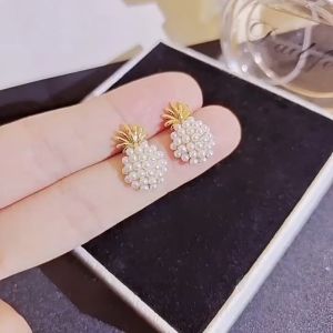 Hikaw Saudi Gold 18k Pawnable Legit Pineapple & Pearl Stud Earrings: Trendy Jewelry for Women