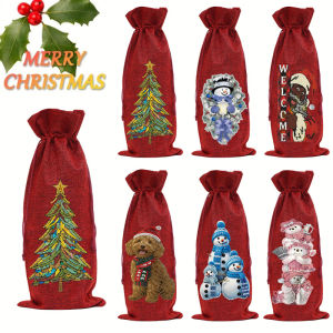 A 5D diamond-painted wine bag set a red wine and champagne decorative bag set and a Christmas-style wine bag