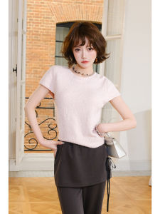 MIUCO | Áo Thun Hàn Quốc Knitted Màu Hồng Tay Ngắn Mềm Mại