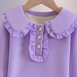 Princess Style Fleece Lined Girls Shirt Collar Inner Wear Trendy Children Doll Neck Base Layer Top for Autumn Winter