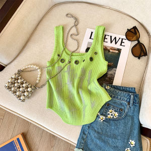 Retro Tie Dye Short Sleeveless Slim Fit Bandeau Vest Spicy Girl Design Versatile Style Cotton Linen Blend Summer Top for Young Women