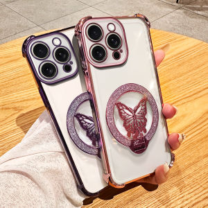 YBD Phone Case for Redmi 9 Prime Xiaomi POCO M2 Four Corner Electroplating Anti Drop Creative Butterfly Bracket