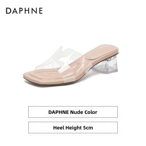 Daphne | Square Toe Peep Toe Clear Coarse Heel Slides