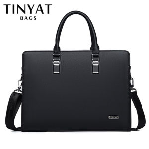 TINYAT Business Bag Leather Briefcase Shoulder Laptop Slim Business Bag for Men