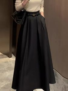 Tonnssar Black High Waist A-Line Slimming Half Skirt Elegant Miss Rich Girl Umbrella Skirt plus Size Autumn Winter New Arrival